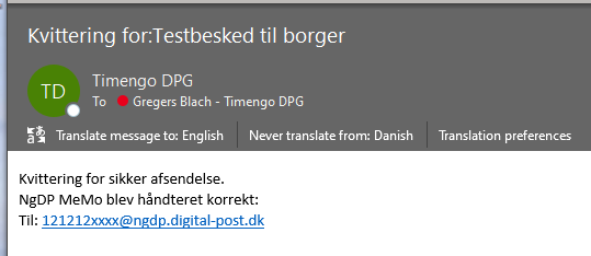 Kvittering for besked
